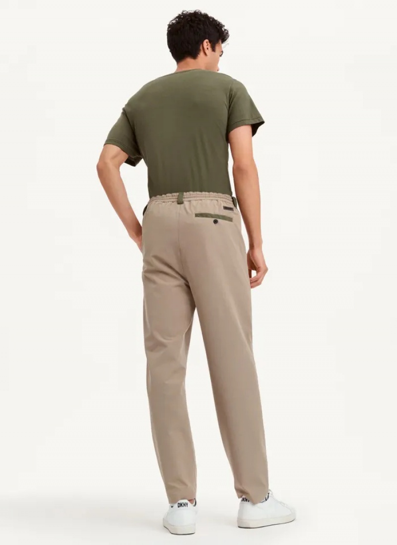 Khaki Men's Dkny Olive Trim Elastic Waist Pants | 012WFTUAQ