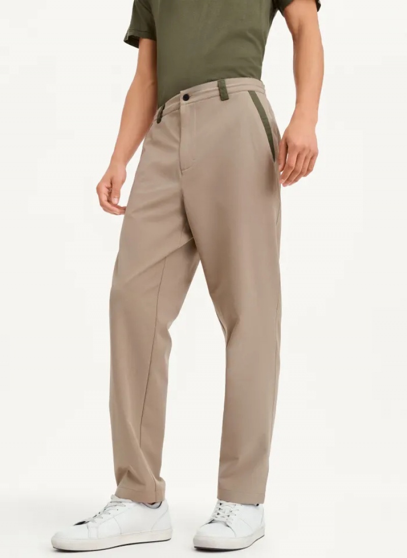 Khaki Men\'s Dkny Olive Trim Elastic Waist Pants | 012WFTUAQ