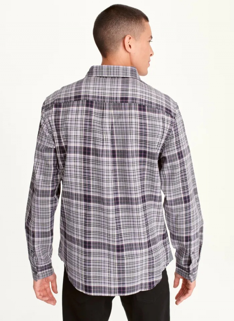 Lavender Men's Dkny Long Sleeve Newburg Plaid Shirts | 837IDAGBX