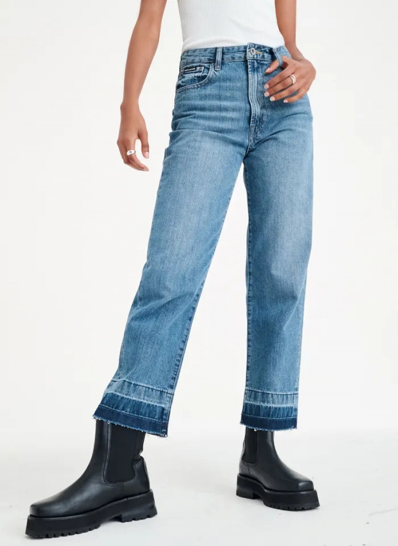 Light Wash Women\'s Dkny Kent High Rise Straight Leg Jeans | 679XOMIWR