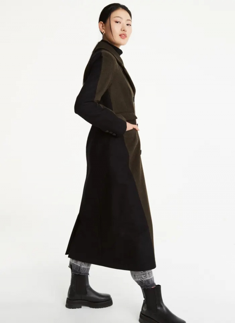 Loden/Black Women's Dkny Wool Colorblocked Coats | 416SPIGHW