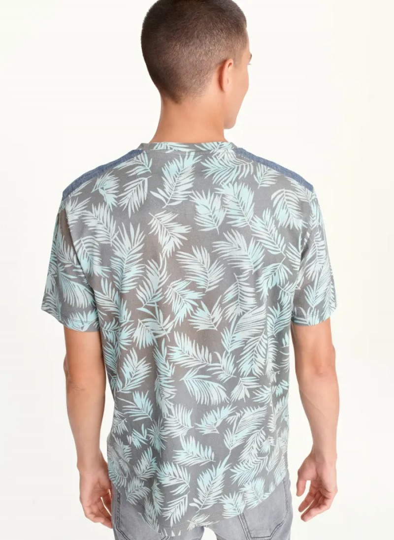 Mint Men's Dkny Palm Print Crew T Shirts | 623QMCLDU