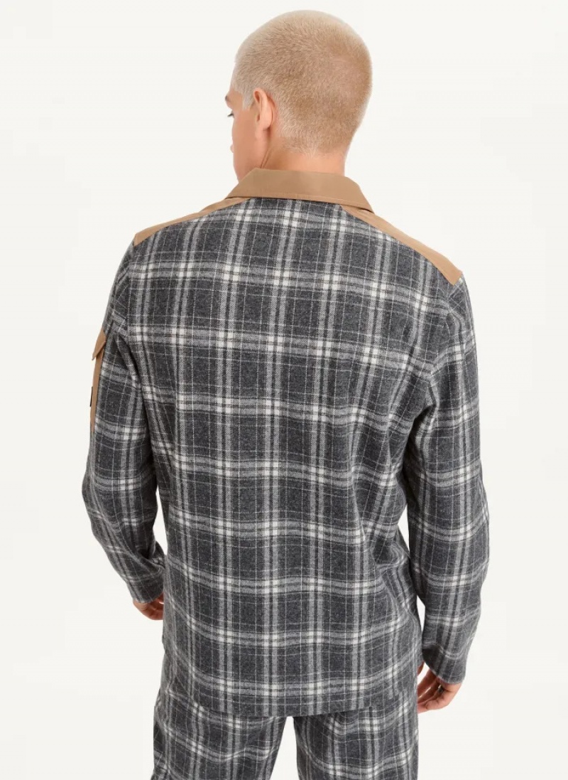 Multi Men's Dkny Nylon Trim Long Sleeve Plaid Polo Shirts | 241HXIFUD