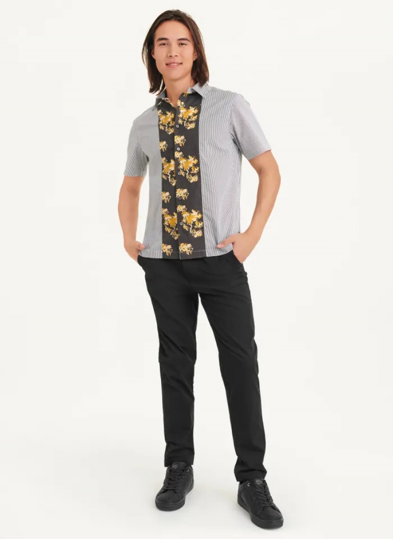 Multi Men's Dkny Stripe & Floral Panel Shirts | 730ELJCAM