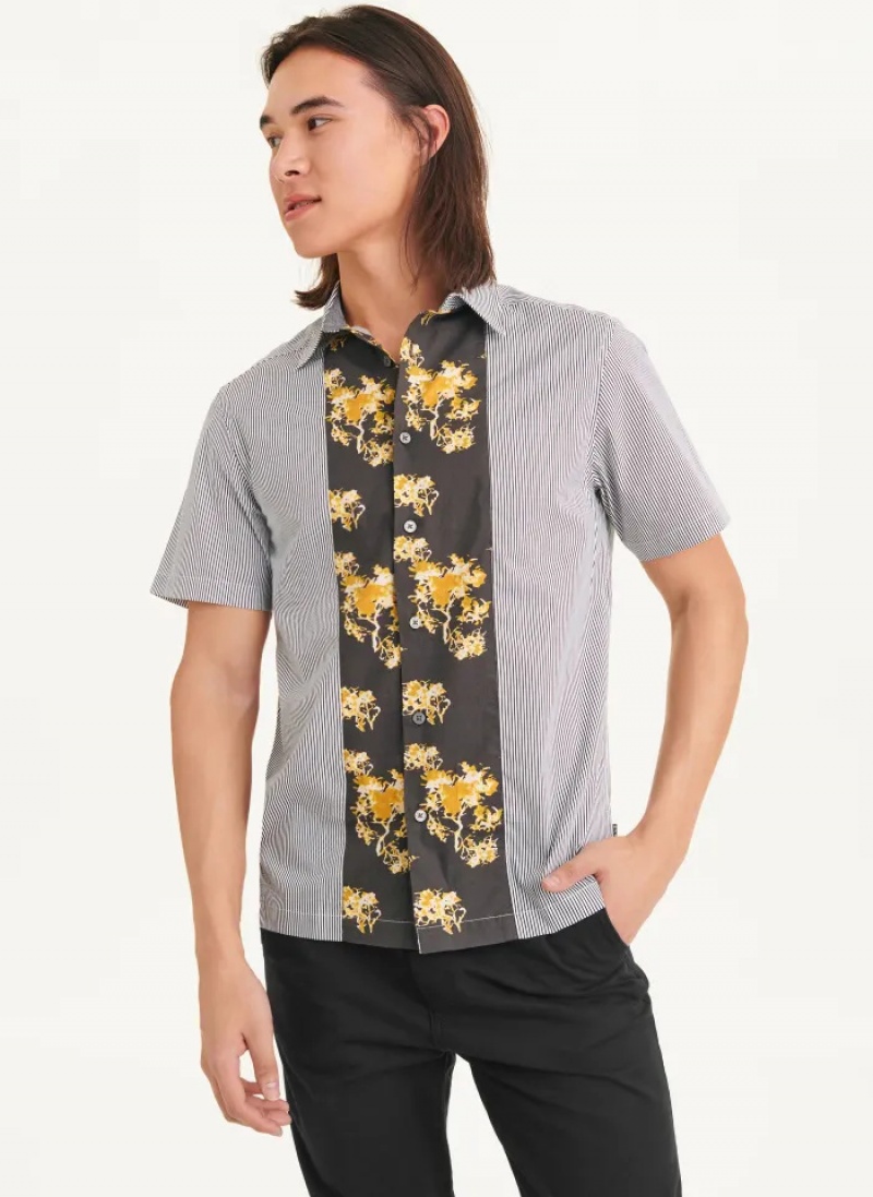 Multi Men\'s Dkny Stripe & Floral Panel Shirts | 730ELJCAM
