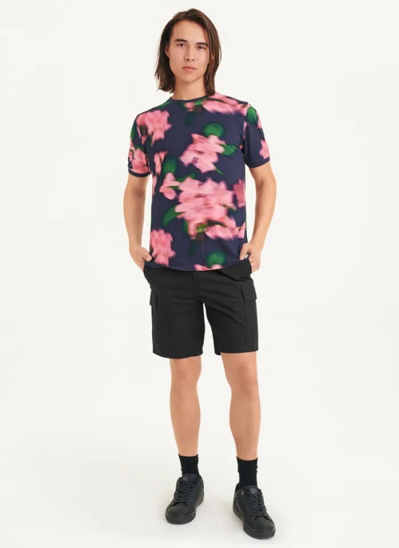 Navy/Pink Men's Dkny Blurry Floral Crew T Shirts | 673ZYRPBF