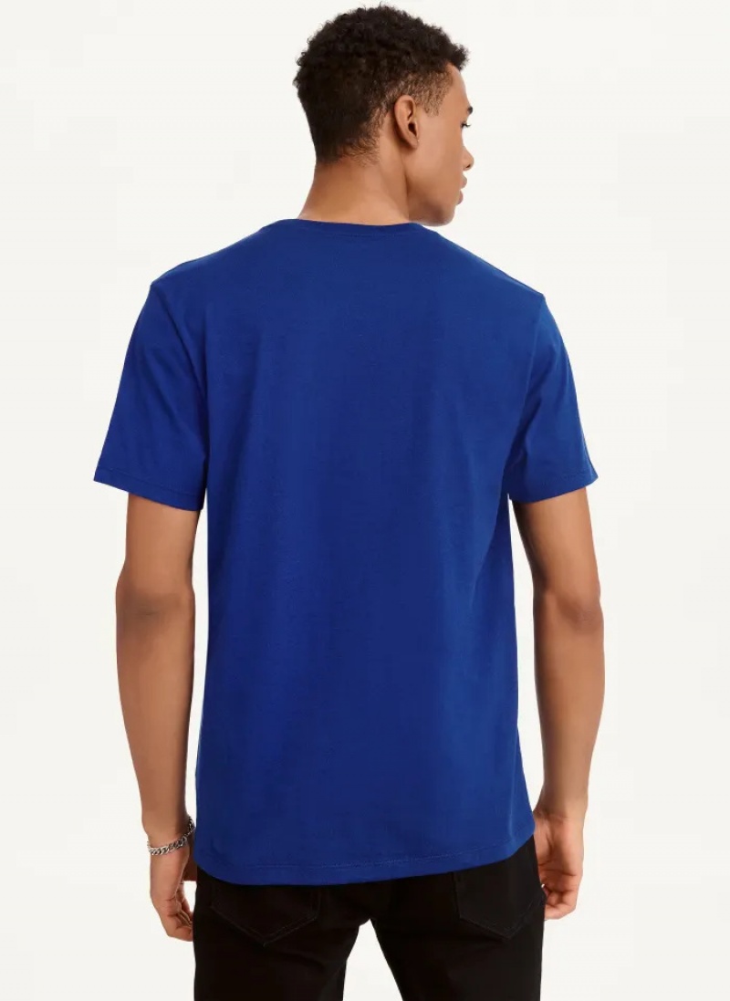 Navy Blue Men's Dkny Logo Cross Bar T Shirts | 945MNCTPD