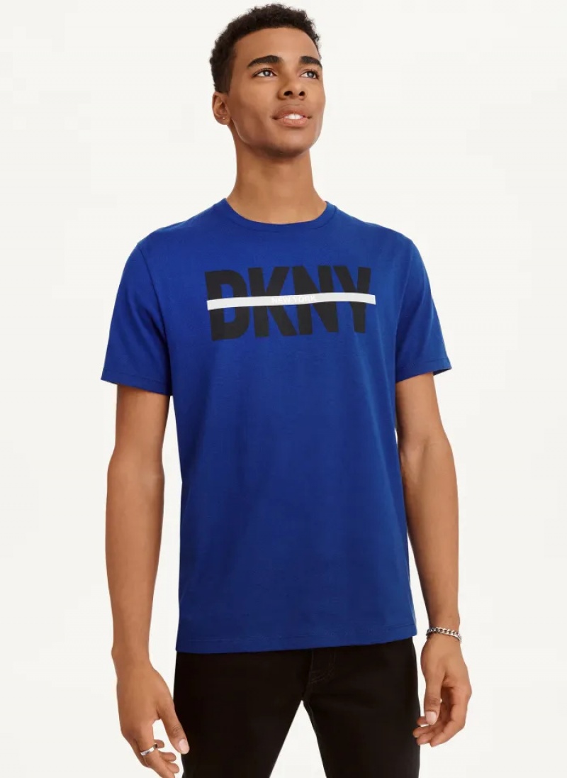 Navy Blue Men\'s Dkny Logo Cross Bar T Shirts | 945MNCTPD