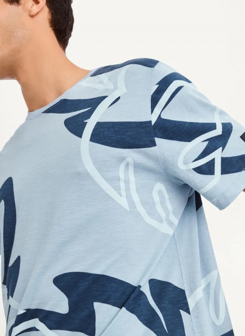 Navy Combo Men's Dkny Leaves Print Slub Jersey T Shirts | 832AZSLFP