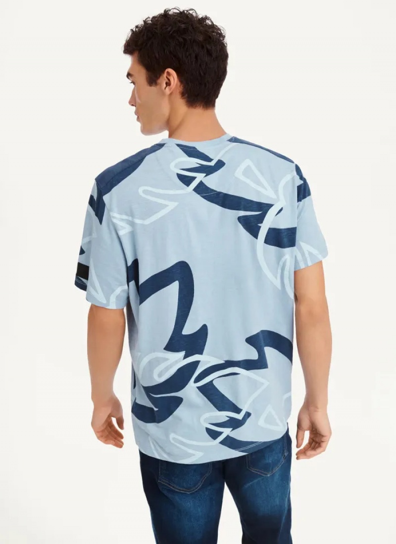 Navy Combo Men's Dkny Leaves Print Slub Jersey T Shirts | 832AZSLFP