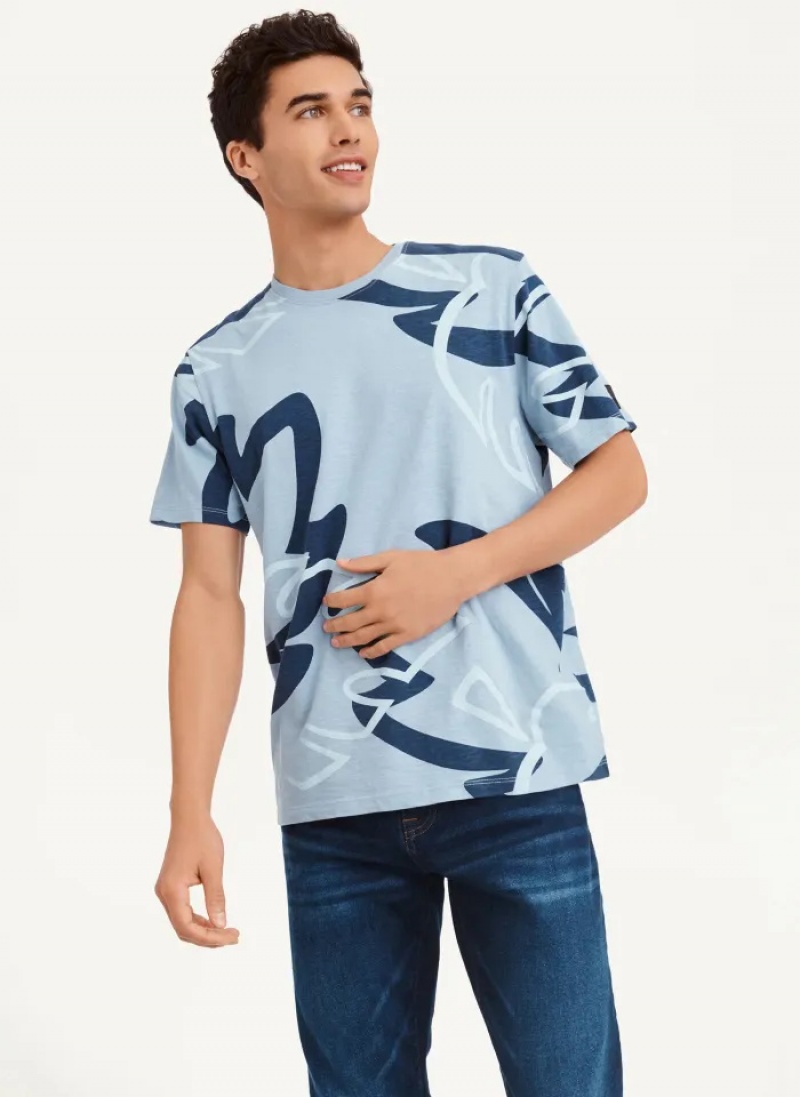 Navy Combo Men\'s Dkny Leaves Print Slub Jersey T Shirts | 832AZSLFP
