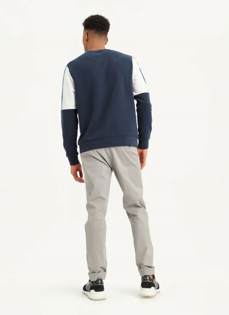 Navy Men's Dkny Colorblock French Terry Front Logo Crewneck Sweaters | 798POTWCM