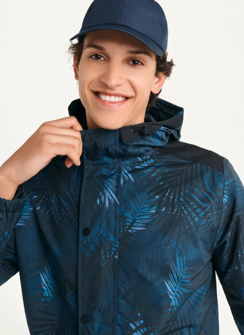 Navy Men's Dkny Printed Nylon Wild Palm Hooded Jacket | 521SUTWCH