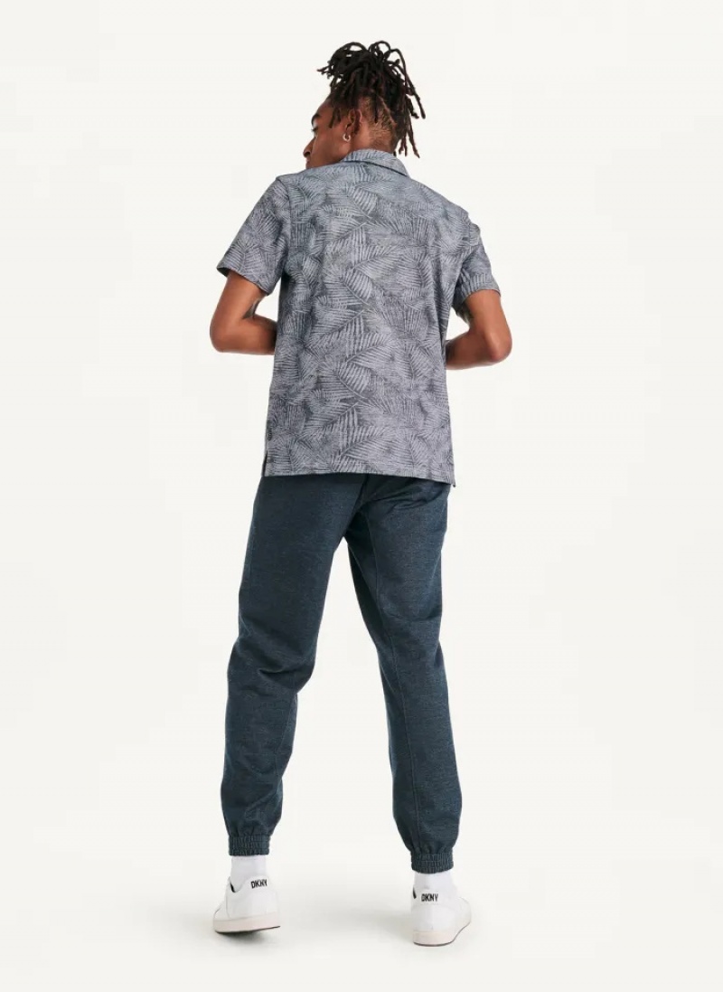 Navy Men's Dkny Tropical Knit Jacquard Polo Shirts | 931UXWYSH