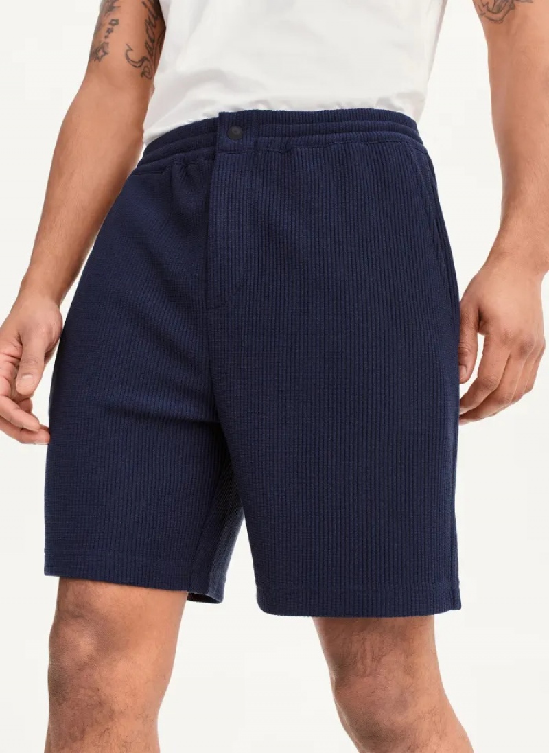 Navy Men\'s Dkny Vertical Effect Knit Shorts | 587KUSJXB