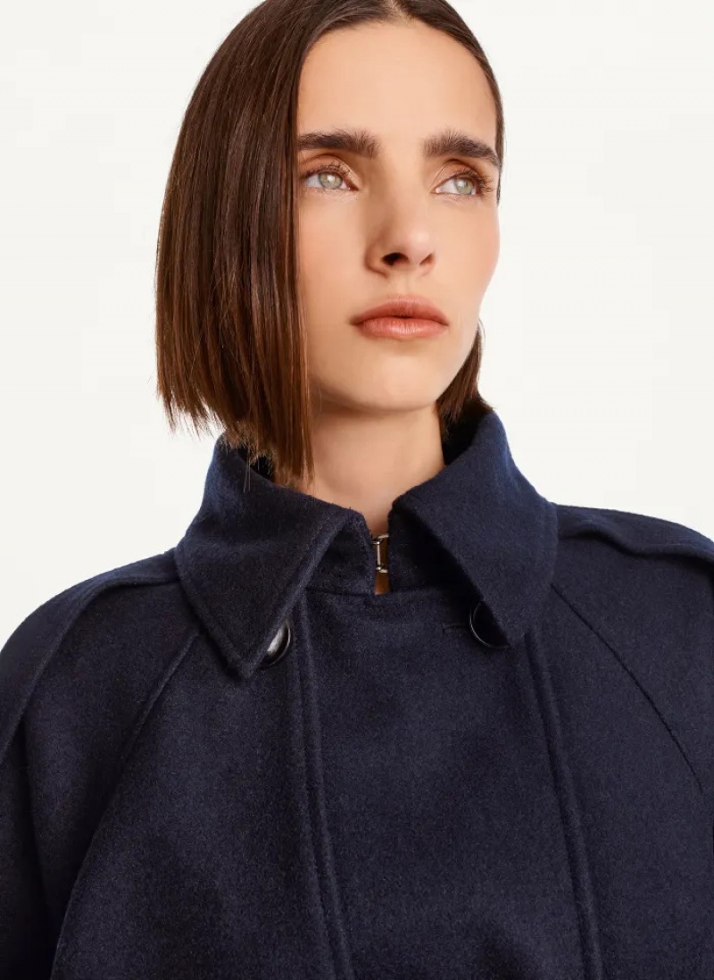 Navy Women's Dkny Wool With Belt Trench | 376YKHATO