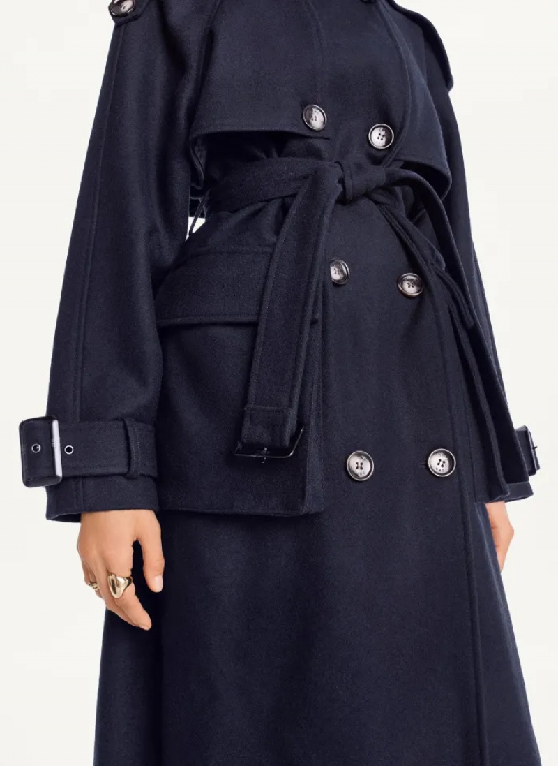 Navy Women's Dkny Wool With Belt Trench | 376YKHATO