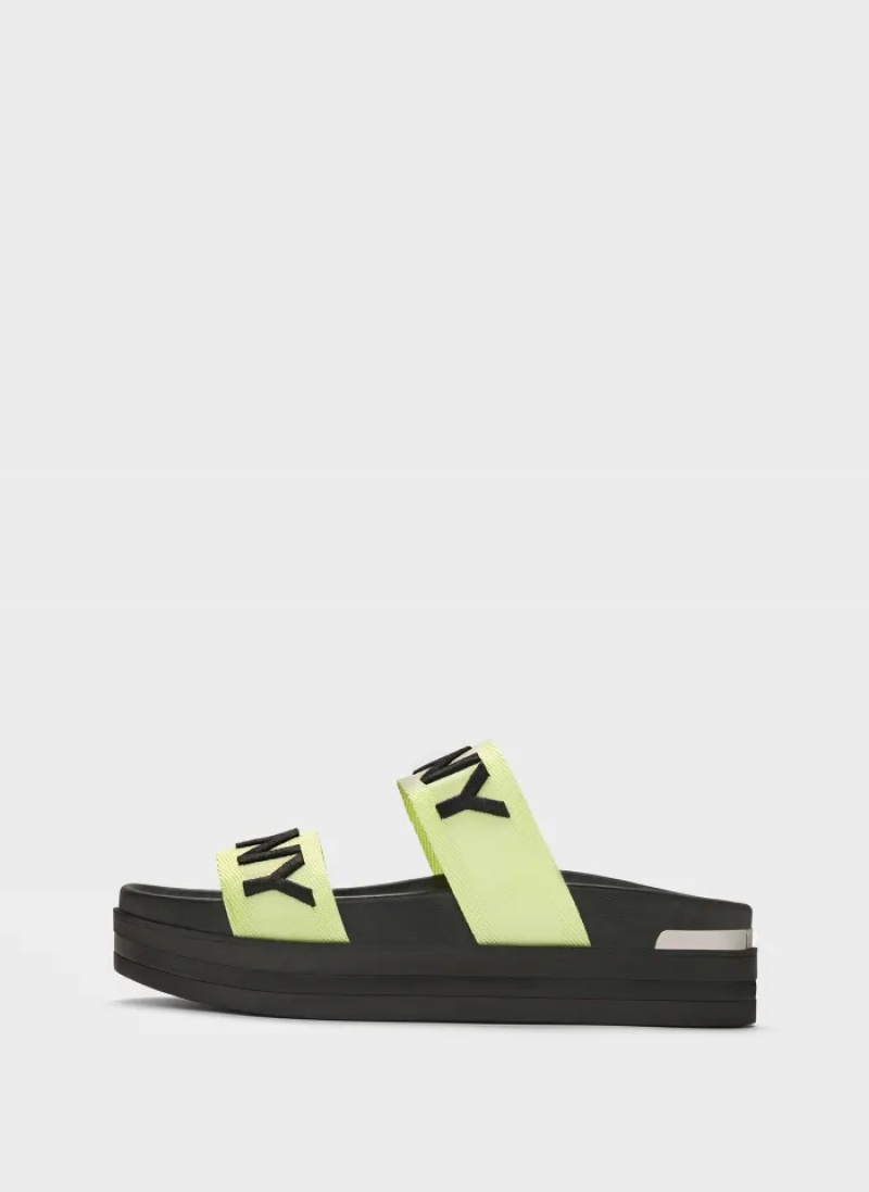 Neon Green Women\'s Dkny Tee Double-Strap Sandals | 053QXDFOT