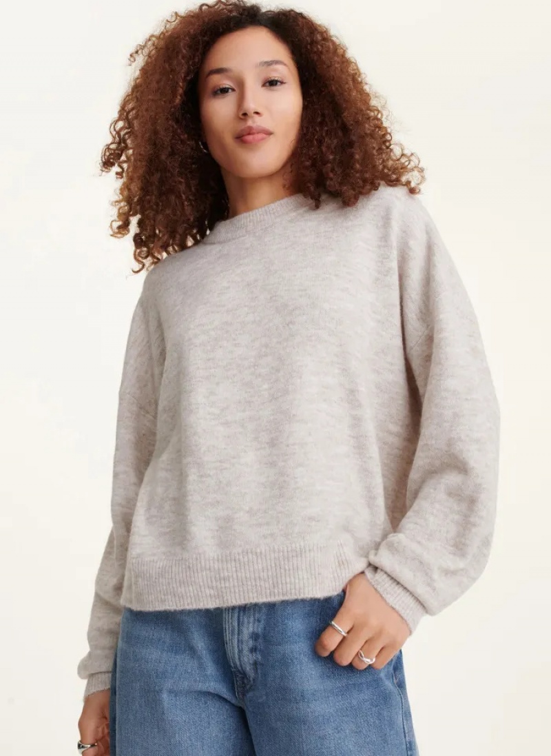 Oatmeal Heather Women\'s Dkny Crewneck Sweaters | 304IUHVLS