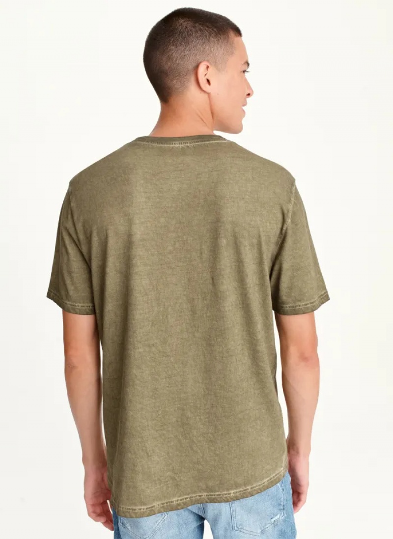 Olive Men's Dkny OUTLINE LOGO SKULL MINERAL WASH T Shirts | 951MQABIN