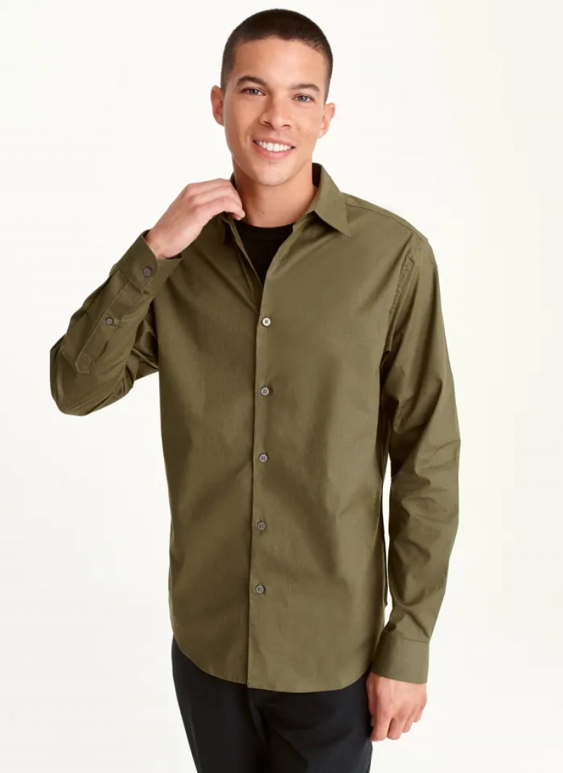 Olive Night Men\'s Dkny Long Sleeve Button Down Shirts | 213GAVWCS