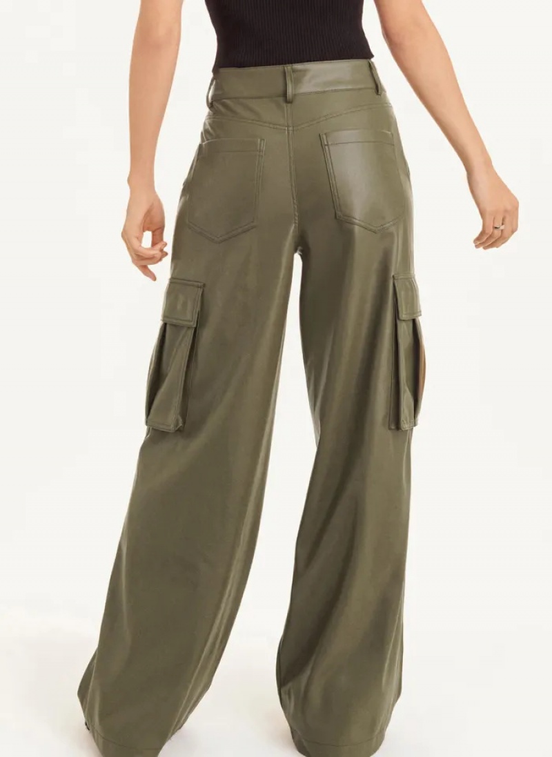 Olive Women's Dkny Faux Leather Cargo Pants | 281WCDYHT