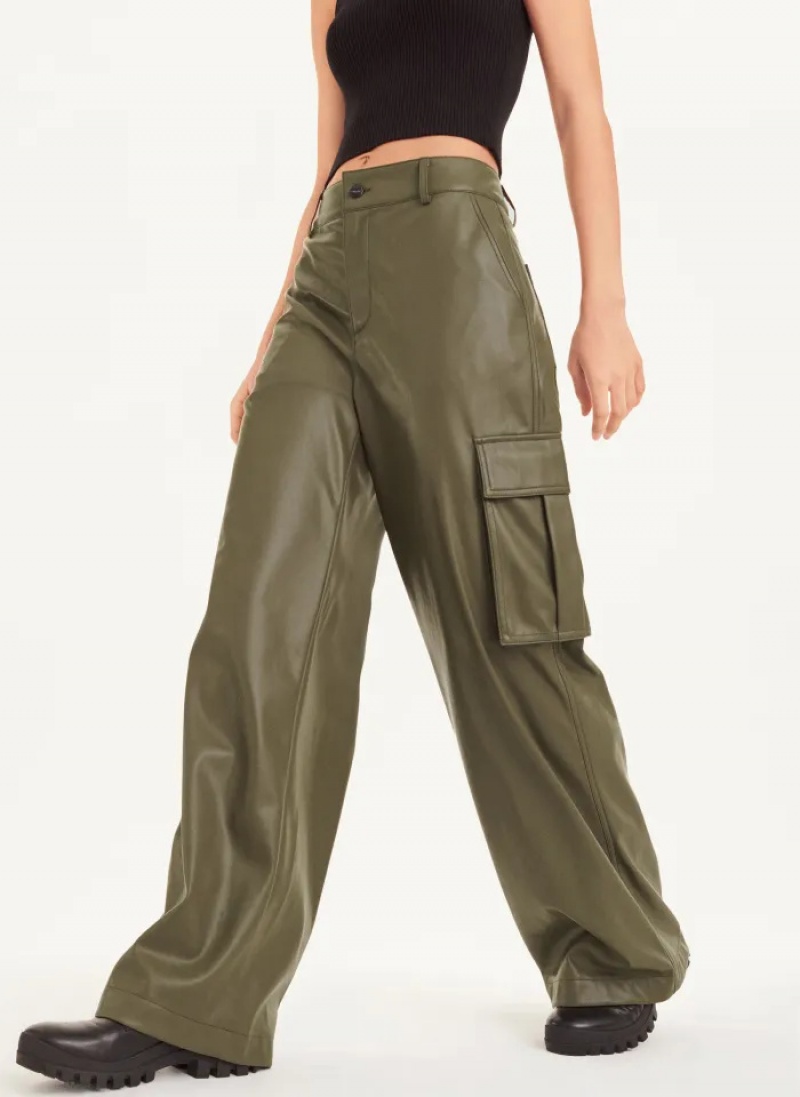 Olive Women's Dkny Faux Leather Cargo Pants | 281WCDYHT