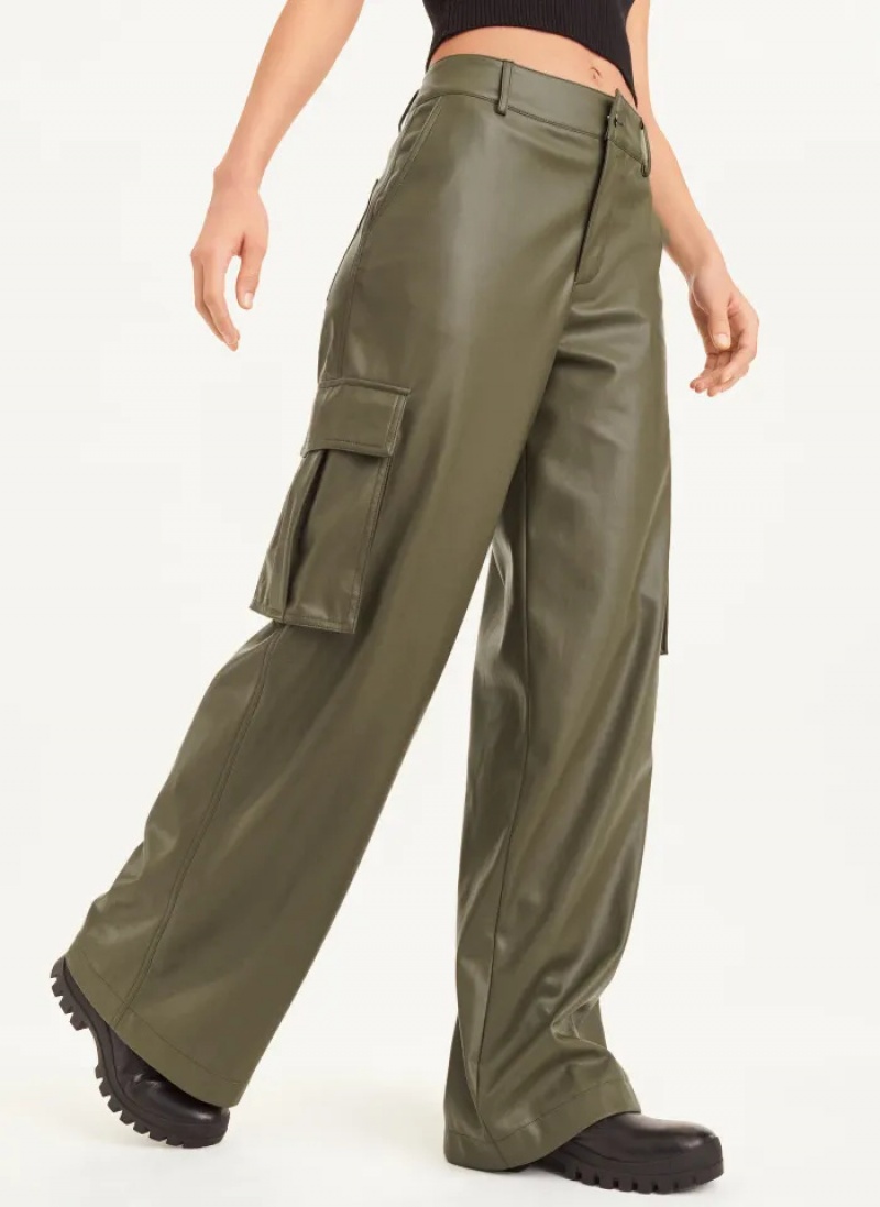 Olive Women\'s Dkny Faux Leather Cargo Pants | 281WCDYHT