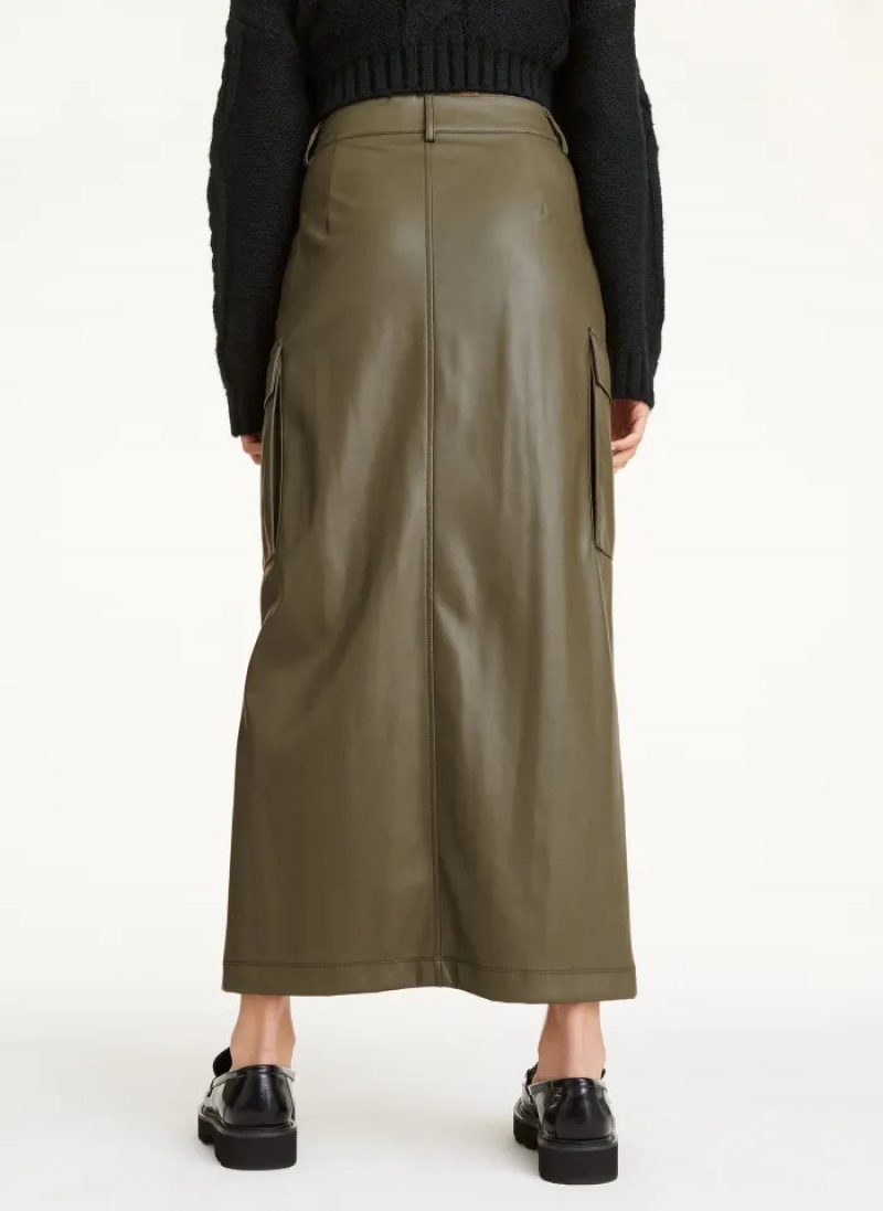 Olive Women's Dkny French Terry Midi Skirt | 572AUGCEJ