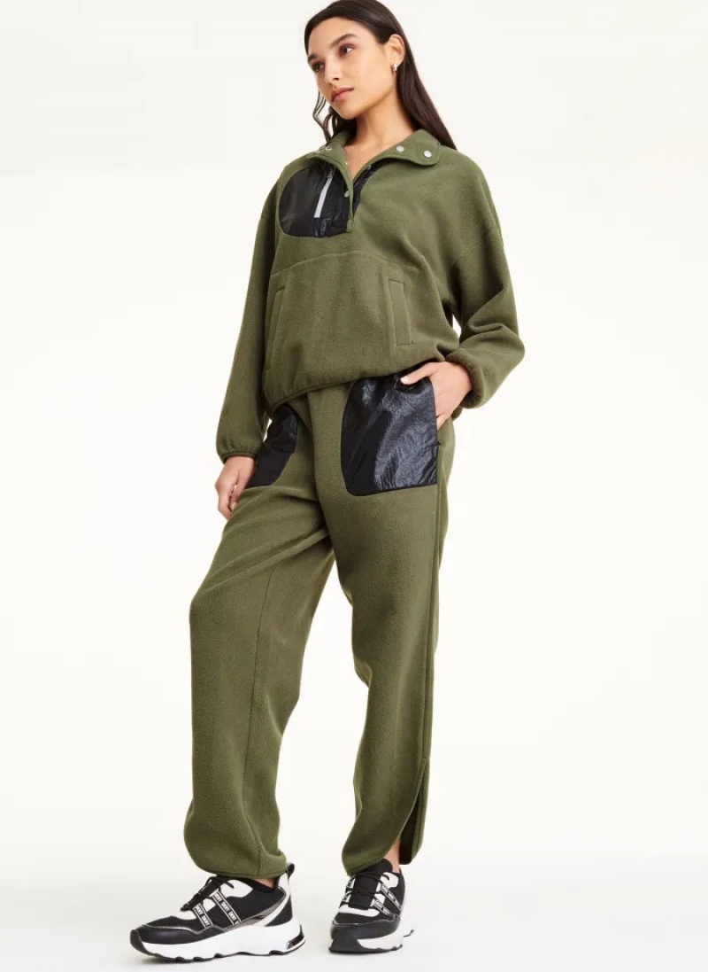 Olive Women's Dkny Reversible Fleece Pullover | 593LDHUTP