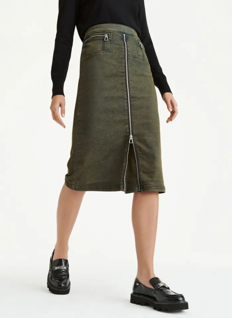 Olive Women's Dkny Split Midi Skirt | 658AOYKIC