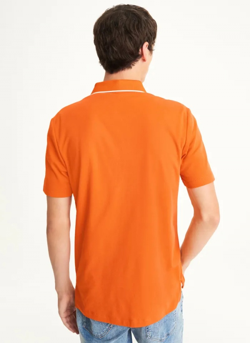 Orange Men's Dkny Core Pima Cotton Pique Polo Shirts | 712FKABLE