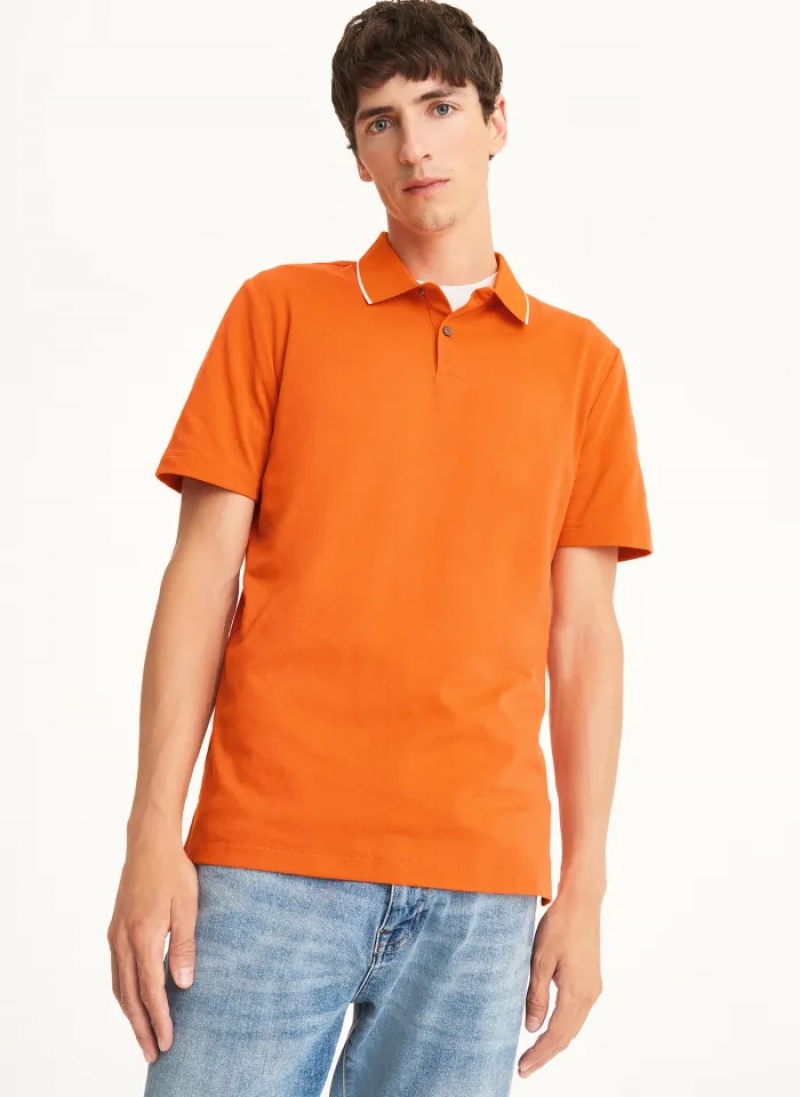 Orange Men\'s Dkny Core Pima Cotton Pique Polo Shirts | 712FKABLE