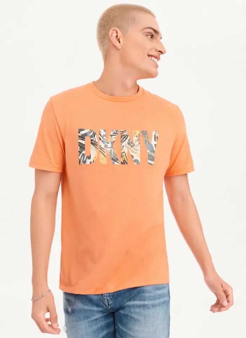 Orange Men\'s Dkny Exploded Palms Print Ss Knit T Shirts | 796CKUADG