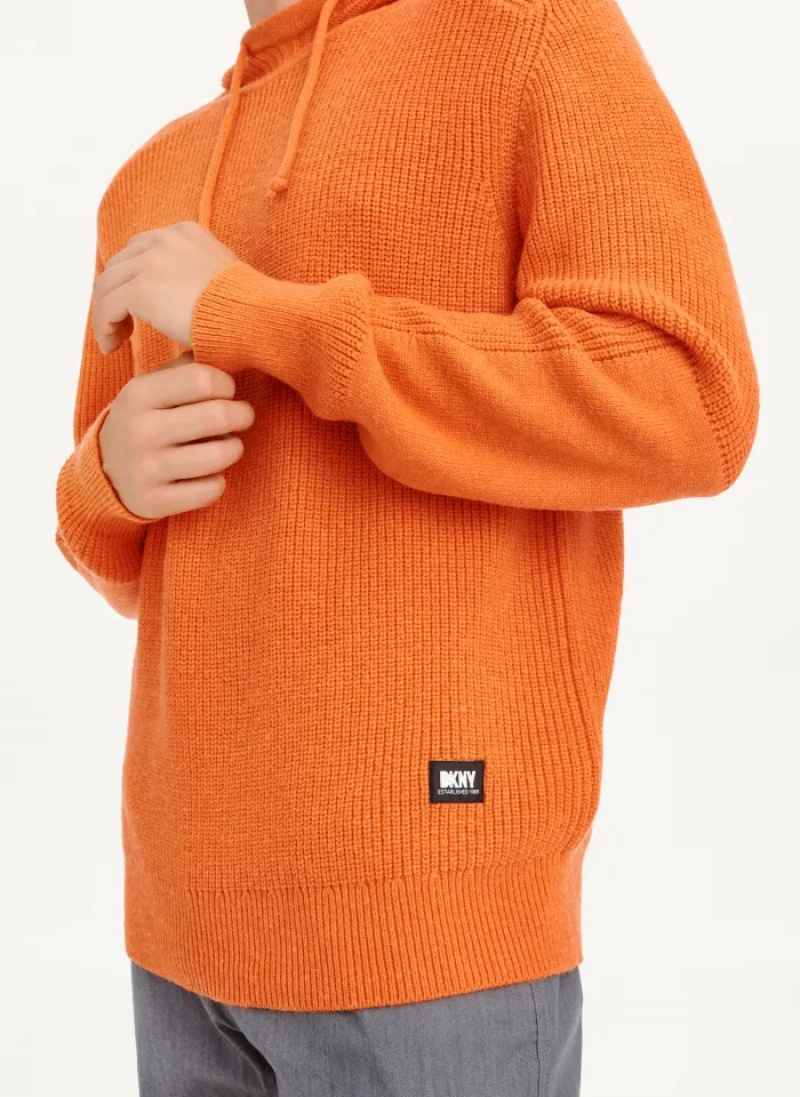 Orange Men's Dkny Half Cardigan Stitch Hoodie | 507WPCGEQ