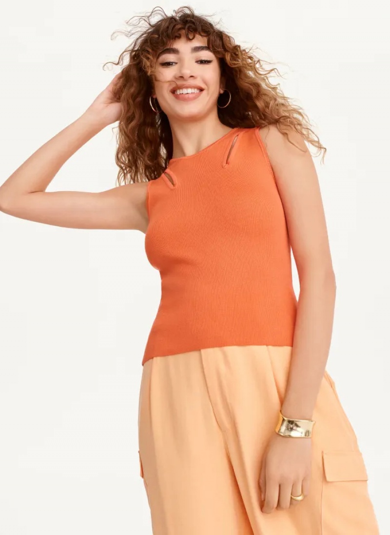 Orange Women\'s Dkny Shoulder Cut Out Sweaters | 014PFYXTN