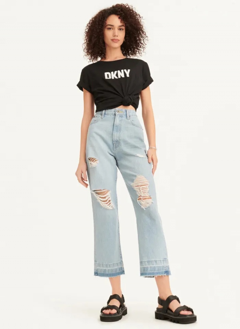 Pale Wash Women's Dkny Kent High Rise Distressed Jeans | 412BZTYWP