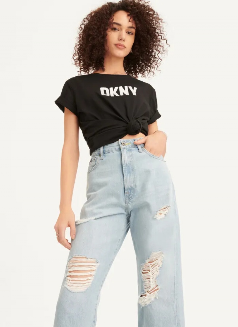 Pale Wash Women's Dkny Kent High Rise Distressed Jeans | 412BZTYWP