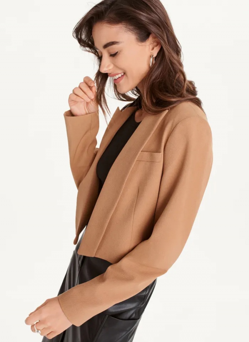 Pecan Women's Dkny Cropped Tailored Jacket | 649ARXIEW