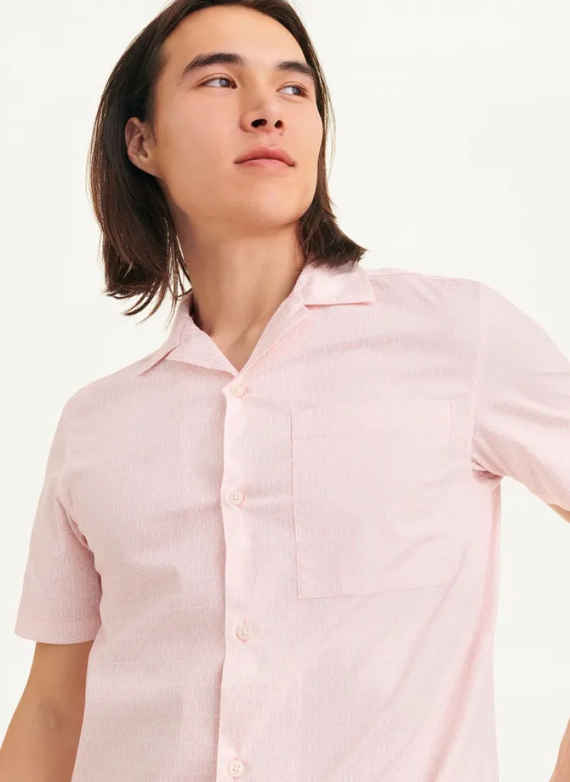 Pink Men's Dkny Interlocking Allover Logo Shirts | 528VCJQYB