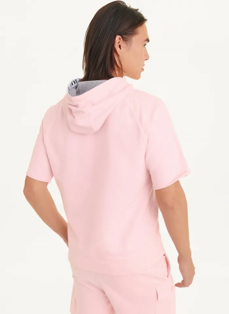 Pink Men's Dkny Short Sleeve Pigment Dye Hoodie | 276ILGTPA
