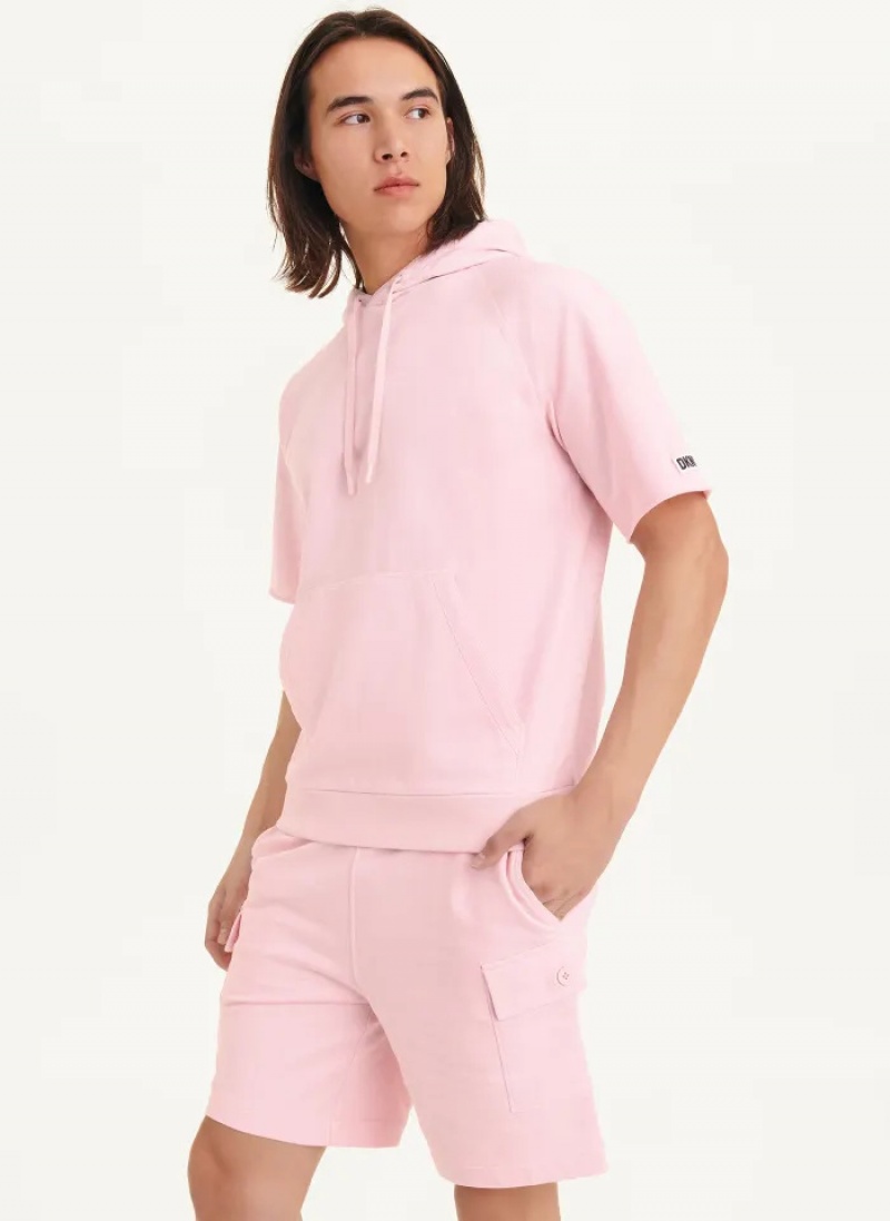 Pink Men\'s Dkny Short Sleeve Pigment Dye Hoodie | 276ILGTPA