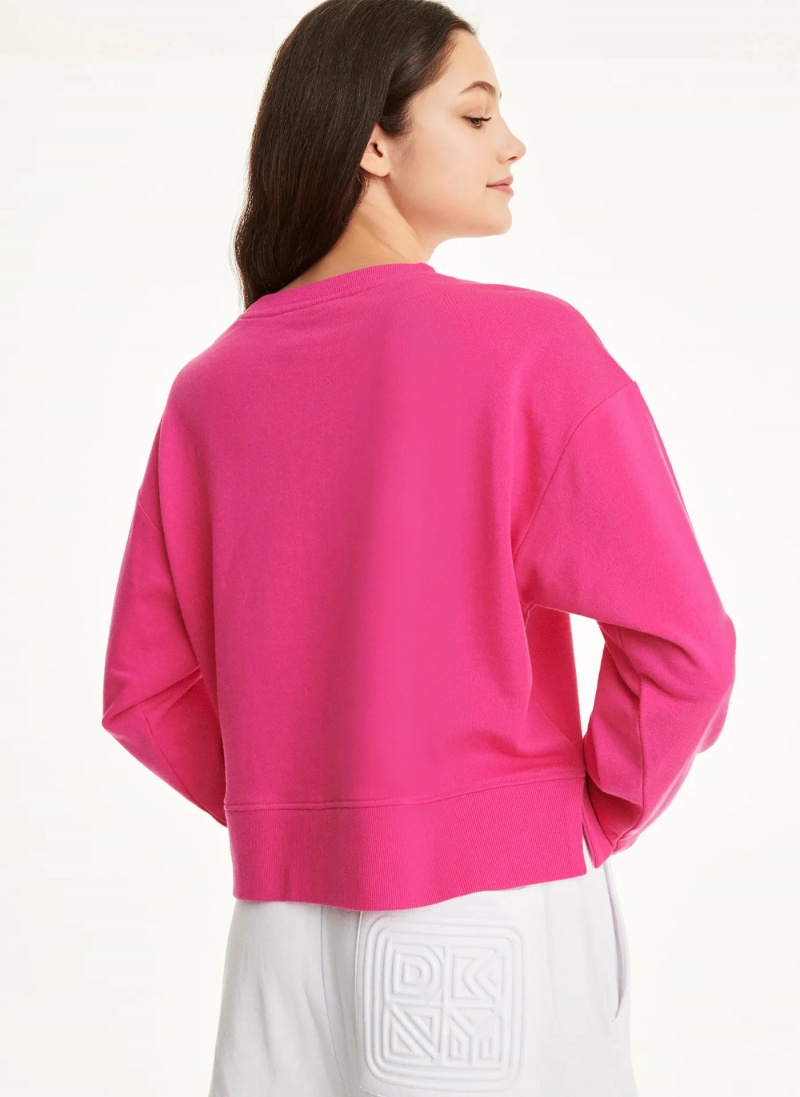 Pink Women's Dkny Cotton Jersey Crew With Logo Embossing Sweatshirts | 592BDAVHR
