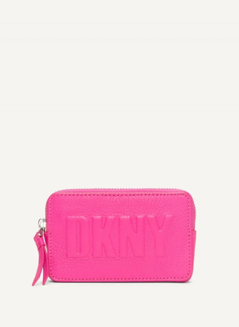 Pink Women\'s Dkny Keyfob Raised Logo Card Case | 612YMHUQL