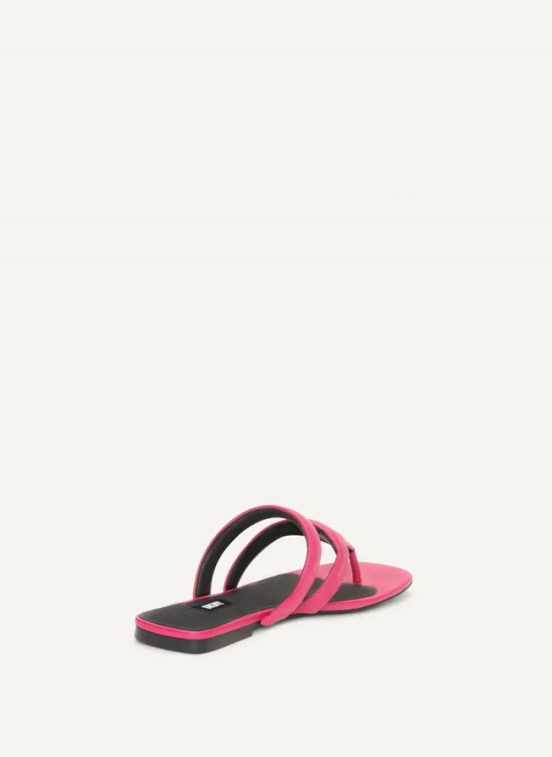 Pink Women's Dkny Puffy Strap Thong Slide | 871INRGJF
