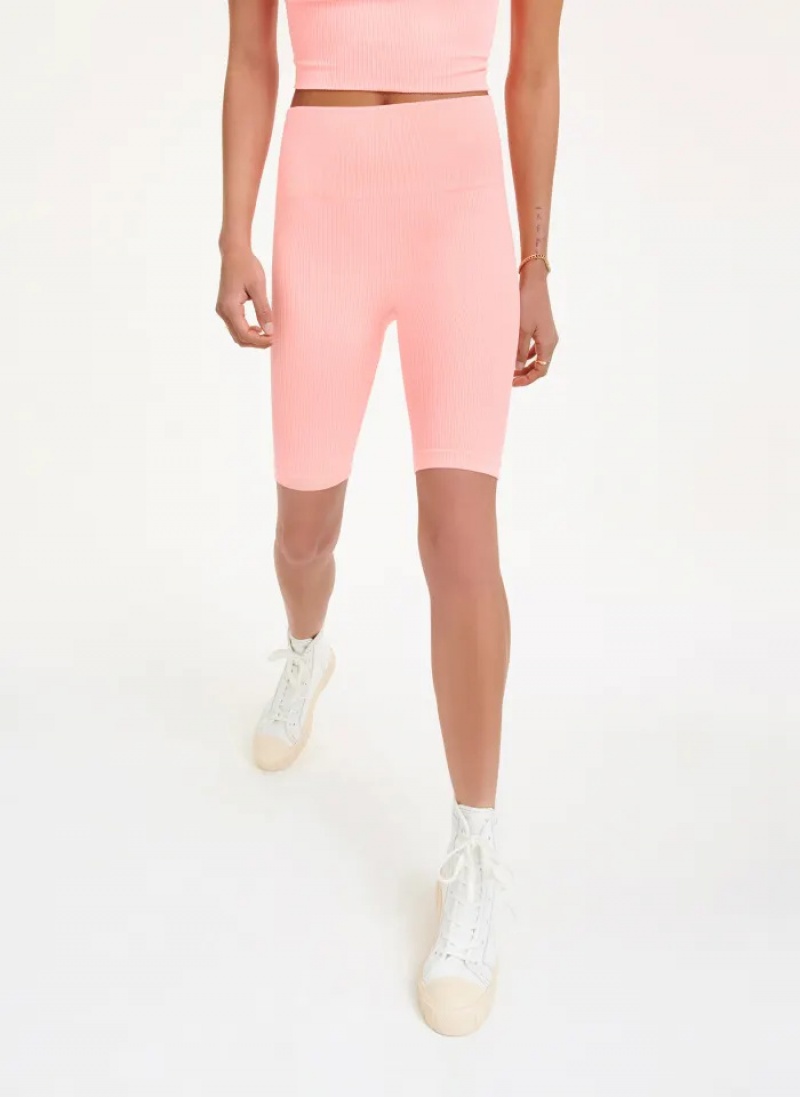Pink Women's Dkny Rib Knit Biker Shorts | 192EAOSLM