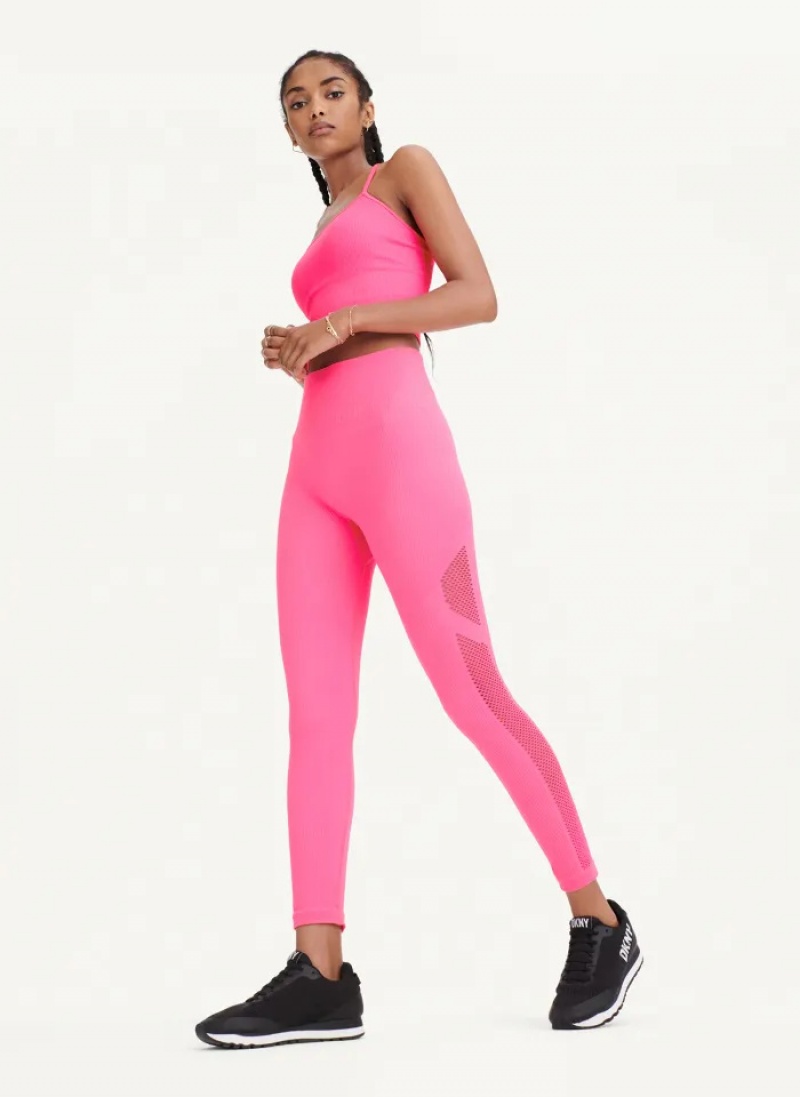 Pink Women's Dkny Rib Knit High Waisted Seamless Leggings | 517XQOIES