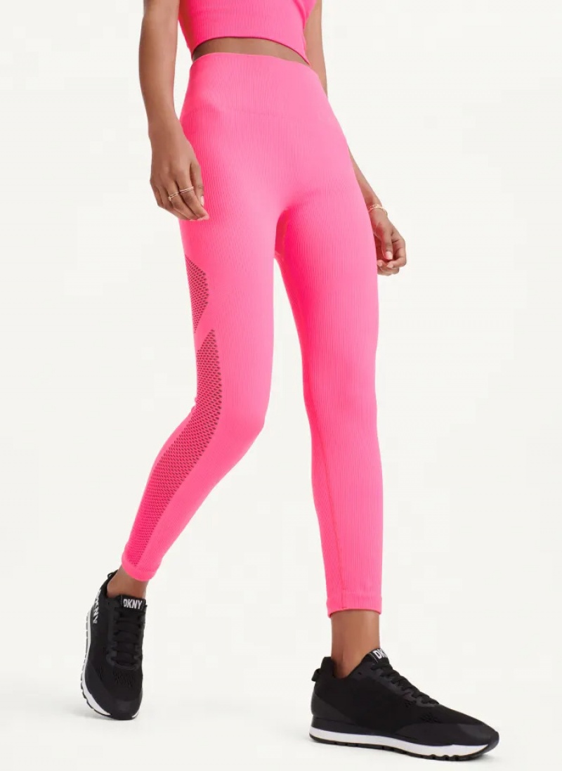 Pink Women\'s Dkny Rib Knit High Waisted Seamless Leggings | 517XQOIES