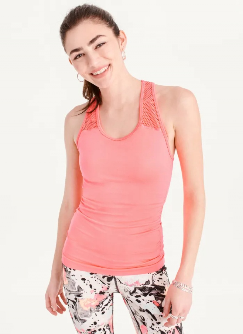 Pink Women's Dkny Seamless Racerback Ruched Tanks | 193ZMPOCU