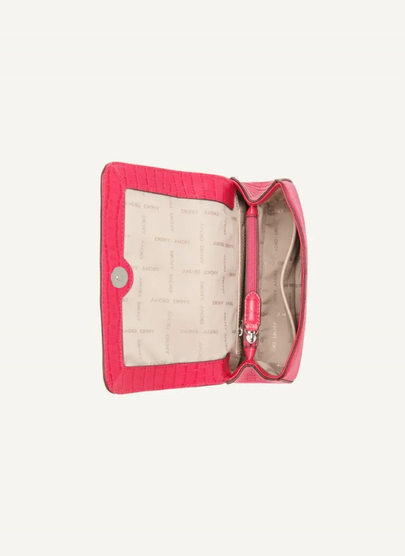 Pink Women's Dkny Sina Croco Shoulder Bag | 875CSXBTG